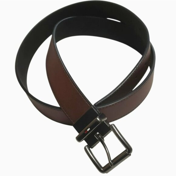 New Tommy Hilfiger Belt Brown Mens XL Gunmetal Buckle Synthetic Leather 1.5" W - Picture 11 of 11
